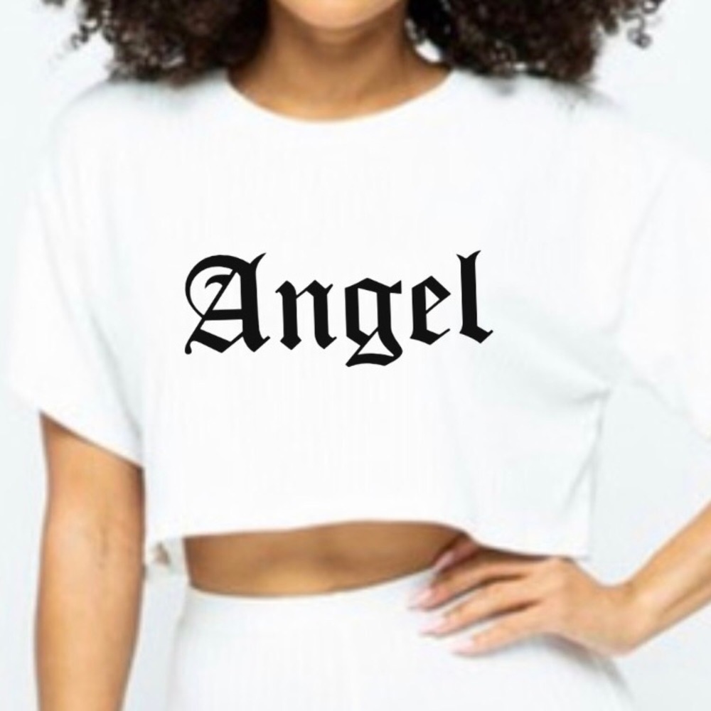 Angel Crew Neck Short Sleeve Crop Top